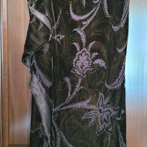 Ralph Lauren long brown paisley velvet skirt with side flounce detail